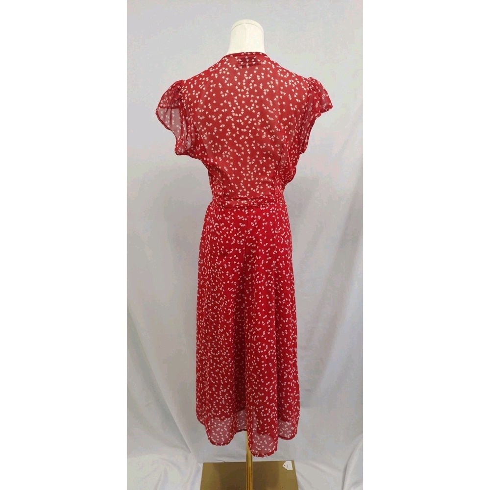 Urban Outfitters Wrap Dress Retro Style Romance Red Heart Print Chiffon V Neck M - Picture 5 of 8
